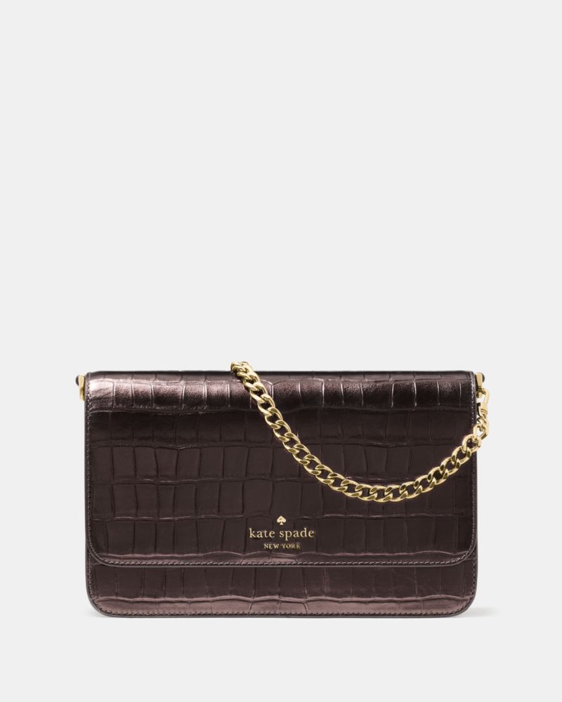 KateSpade Madison Croc Embossed Willow Medium Convertible Crossbody Hot Fudge