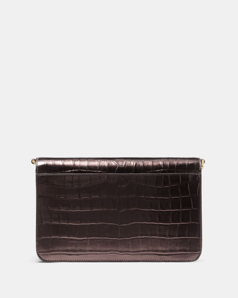 KateSpade Madison Croc Embossed Willow Medium Convertible Crossbody Hot Fudge