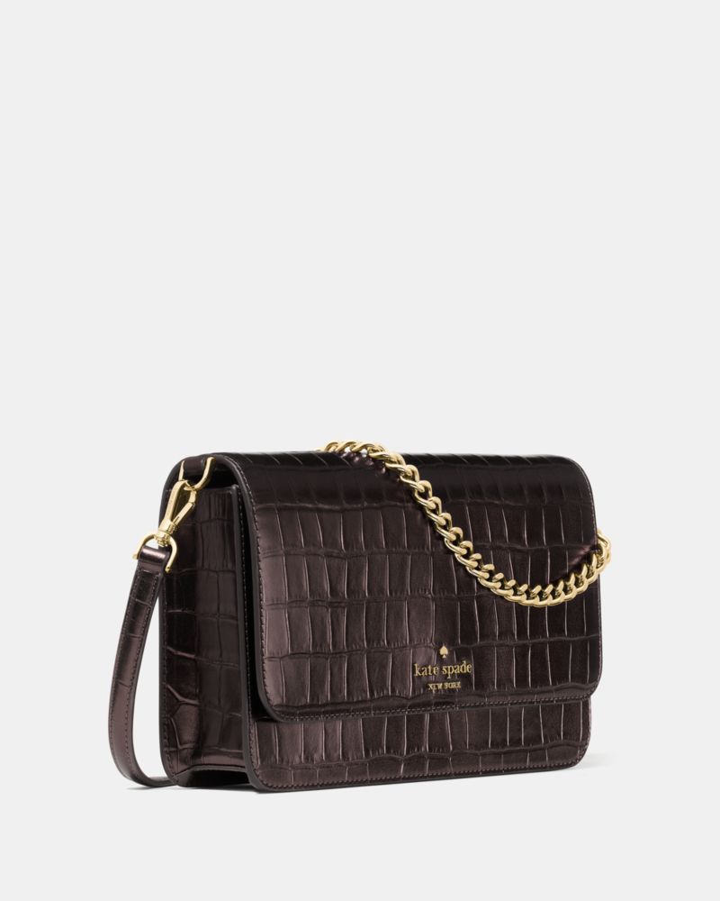 KateSpade Madison Croc Embossed Willow Medium Convertible Crossbody Hot Fudge