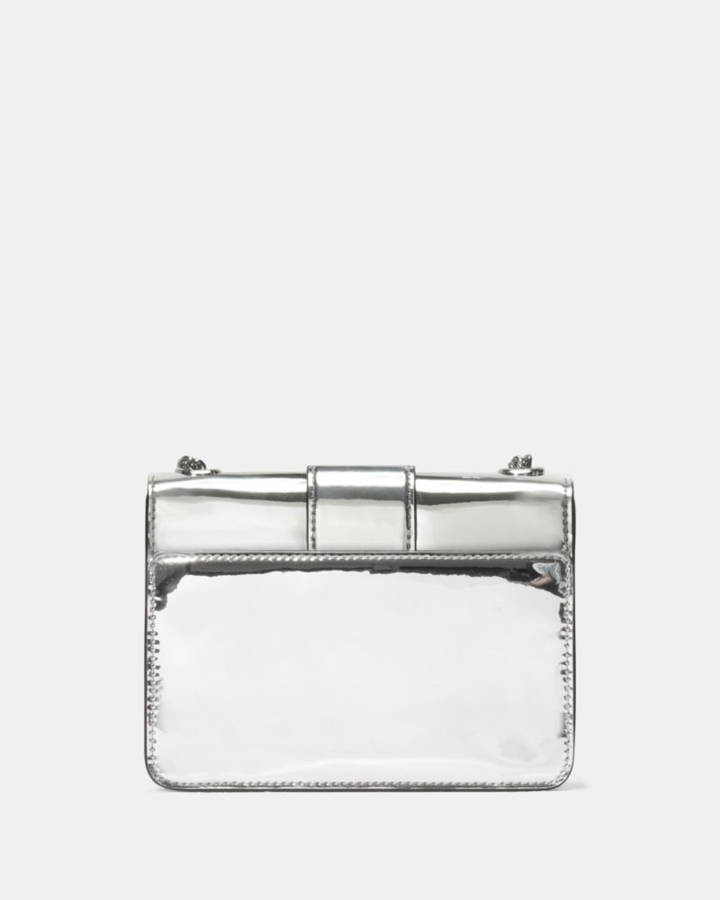 KateSpade Phoebe Mirror Metallic Turnlock Mini Flap Crossbody Silver
