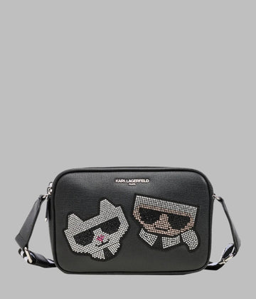 KarlLagerfeld Maybelle rhinestone duo camera crossbody bag black