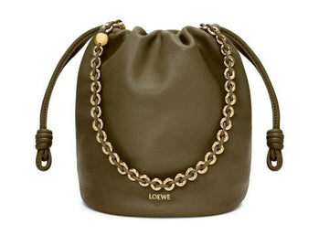 Loewe Flamenco Purse Bucket Bag In Mellow Nappa Lambskin Dark Khaki Green