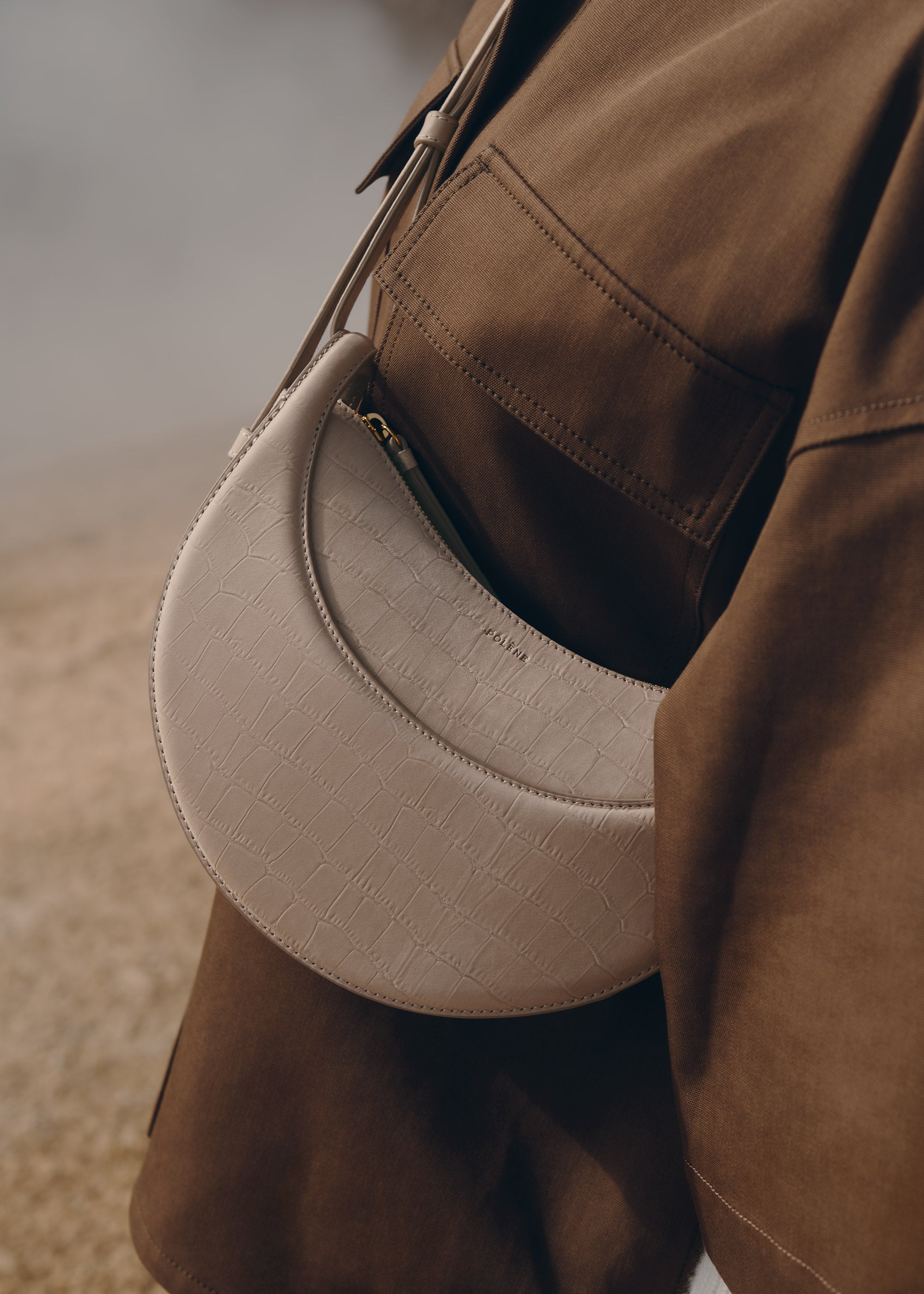 Polene Numero Dix Crocodile Nubuck Taupe