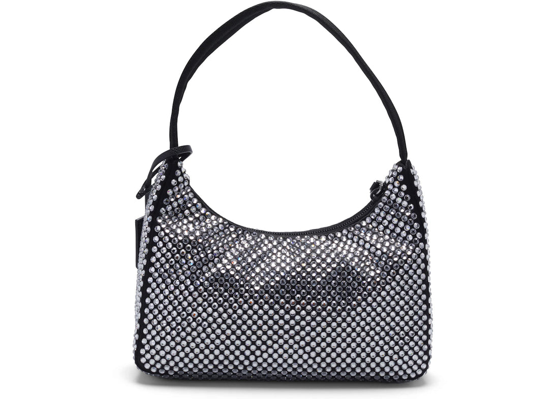 prada re-edition 2000 crystal mini bag black