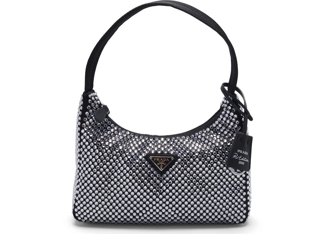 prada re-edition 2000 crystal mini bag black