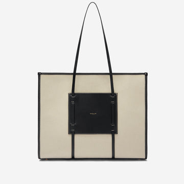 DeMellier The Large Capri salt & pepper canvas black smooth