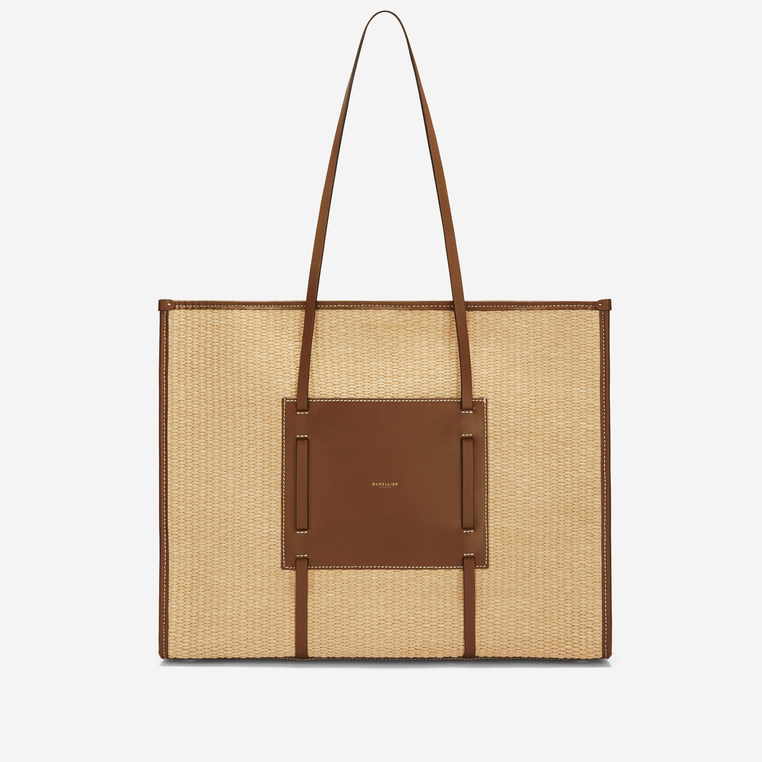 DeMellier The Large Capri warm raffia tan smooth ecru stitching