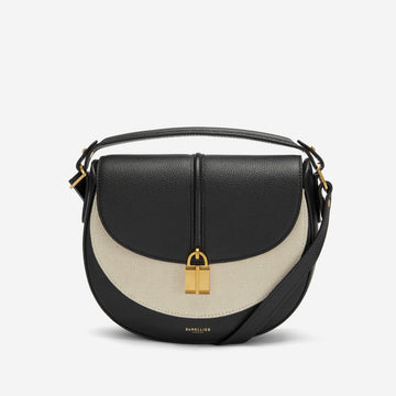 DeMellier The Siena Saddle salt & pepper canvas black small grain