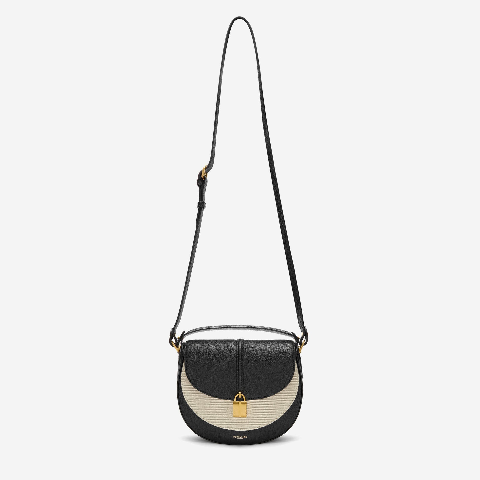 DeMellier The Siena Saddle salt & pepper canvas black small grain