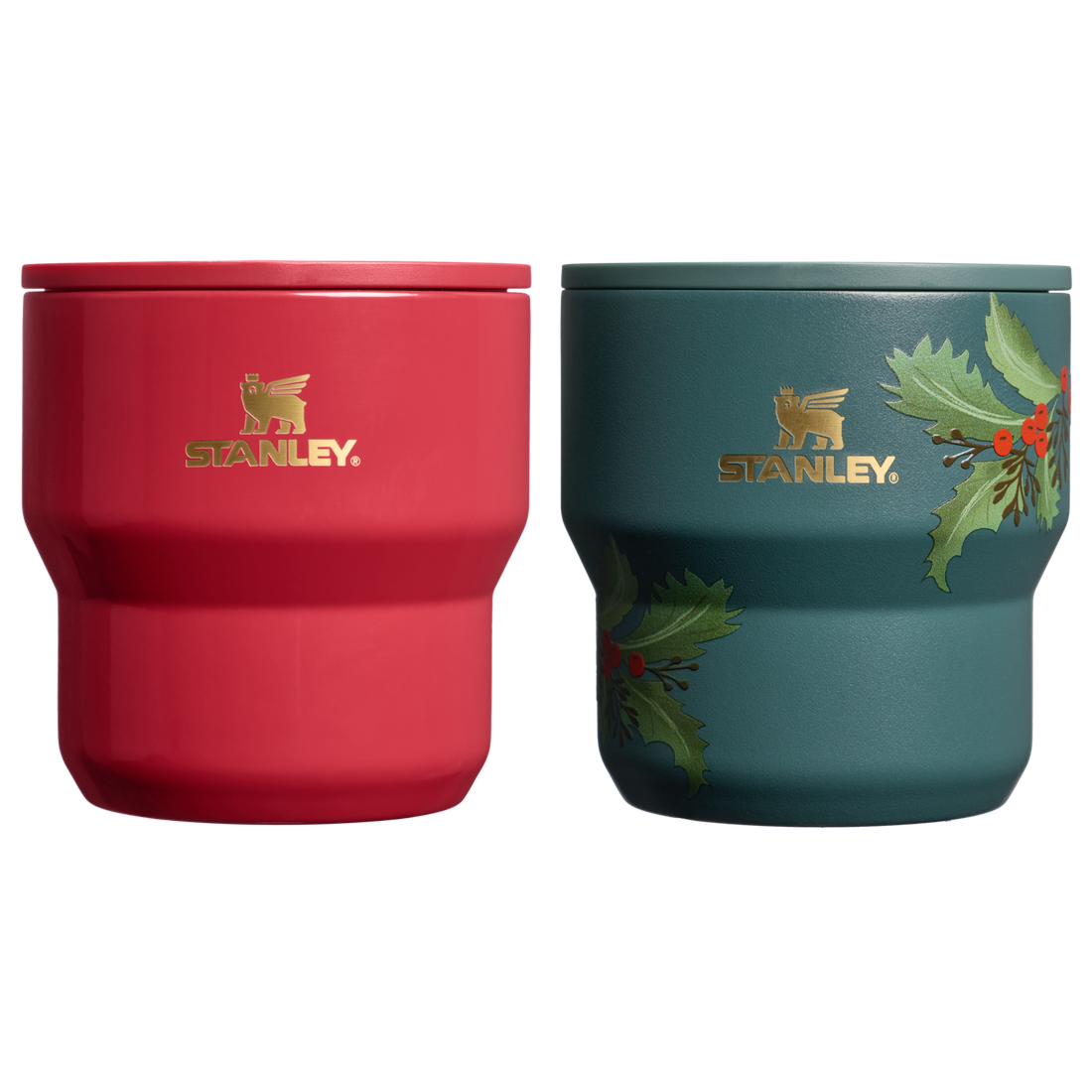 The Cheers & Cheer Stay-Hot Stacking Cup 2-Piece Set | 10 OZ Holly Berry Gloss/Holiday Botanical Holly Berry Gloss/Holiday Botanical
