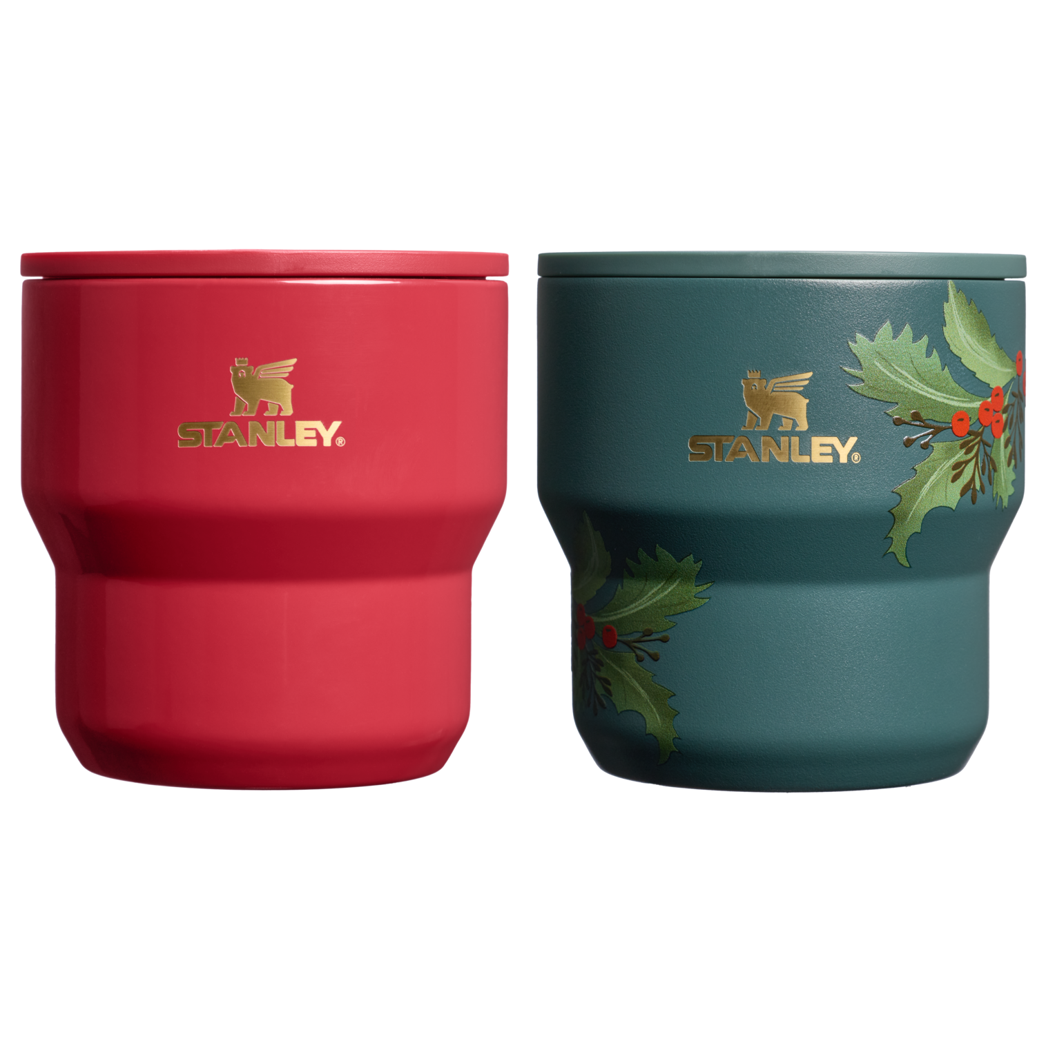 The Cheers & Cheer Stay-Hot Stacking Cup 2-Piece Set | 10 OZ Holly Berry Gloss/Holiday Botanical Holly Berry Gloss/Holiday Botanical
