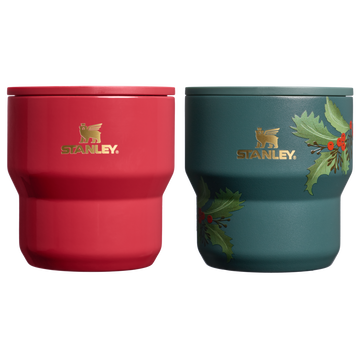 The Cheers & Cheer Stay-Hot Stacking Cup 2-Piece Set | 10 OZ Holly Berry Gloss/Holiday Botanical Holly Berry Gloss/Holiday Botanical