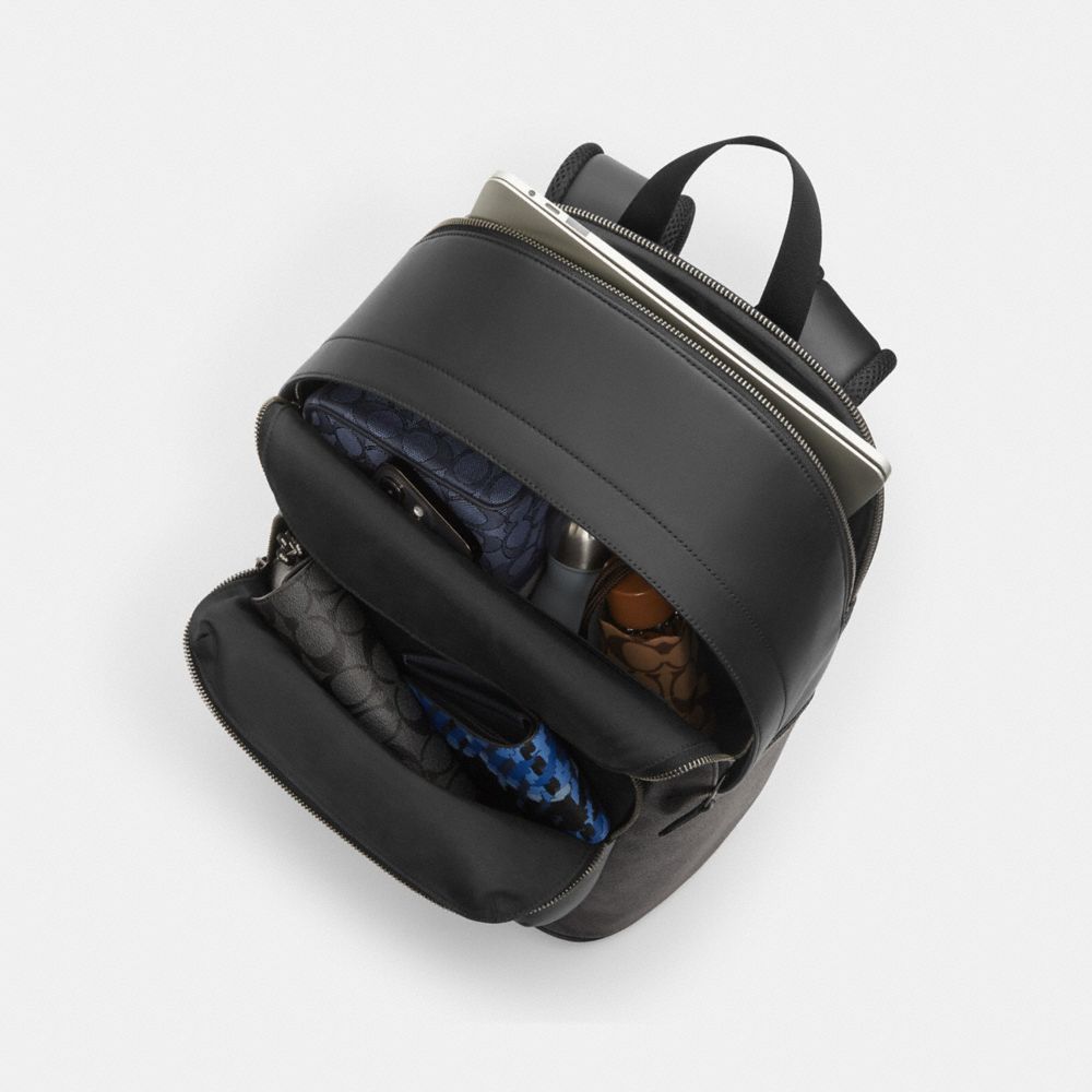 Coach West Backpack In Signature Canvas With Varsity Graphic Qb Walnut Multi