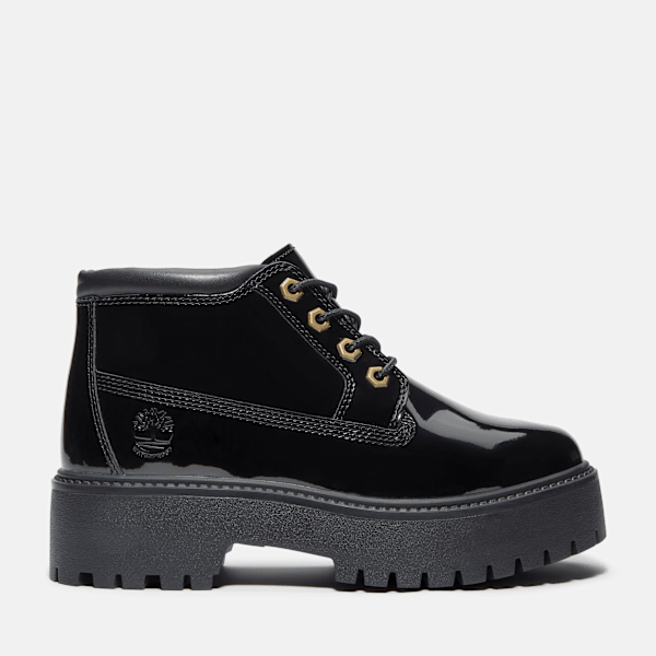 Timberland Patent Leather Stone Street Platform Chukka Black Patent Leather Women'S