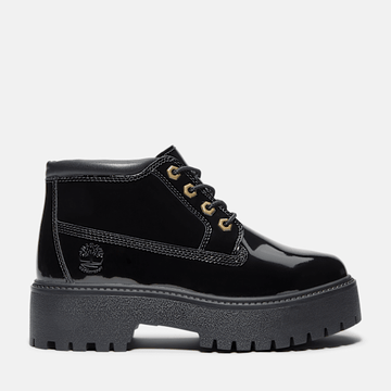 Timberland Patent Leather Stone Street Platform Chukka Black Patent Leather Women'S