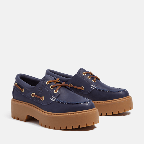 Timberland Stone Street Platform Boat Shoe Dark Blue Full-Grain Women'S