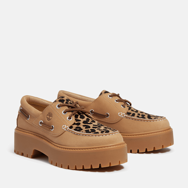 Timberland Stone Street Platform Boat Shoe Leopard Print/Beige Nubuck Women'S