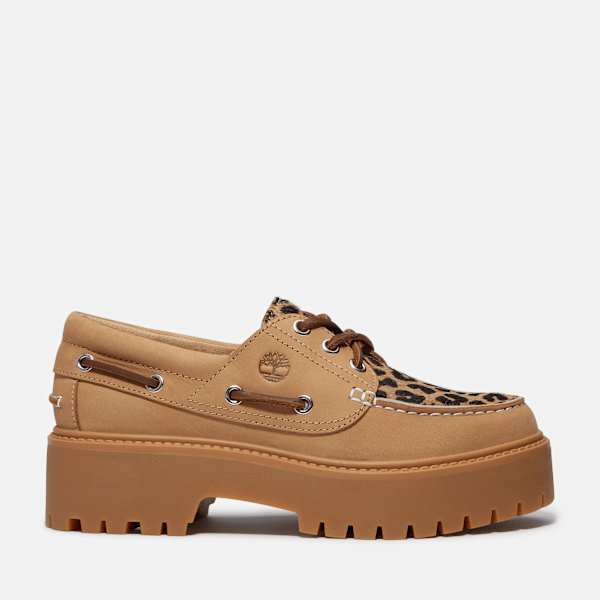 Timberland Stone Street Platform Boat Shoe Leopard Print/Beige Nubuck Women'S