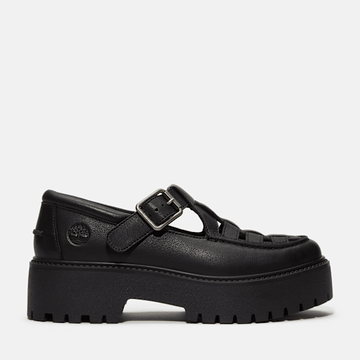 Timberland Stone Street Platform Buckle Shoe Black Full-Grain Women'S