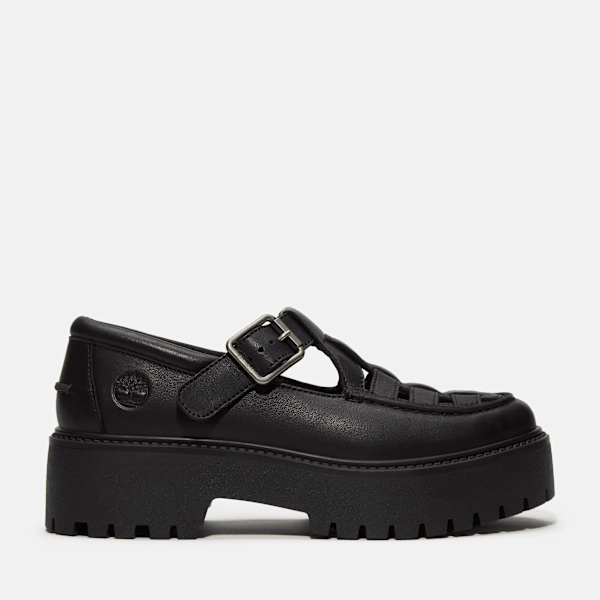Timberland Stone Street Platform Buckle Shoe Black Full-Grain Women'S