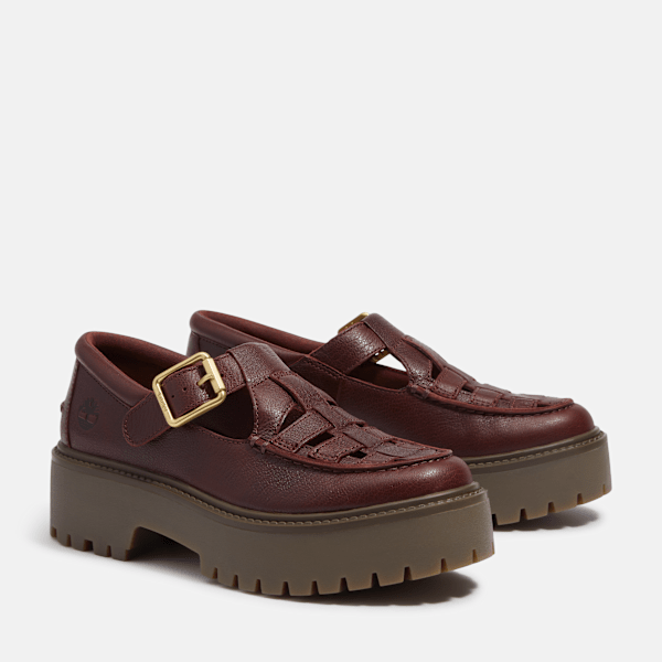 Timberland Stone Street Platform Buckle Shoe Burgundy Full-Grain Women'S