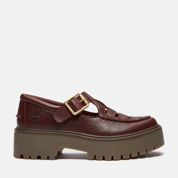 Timberland Stone Street Platform Buckle Shoe Burgundy Full-Grain Women'S