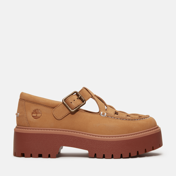 Timberland Stone Street Platform Buckle Shoe Medium Beige Nubuck Women'S