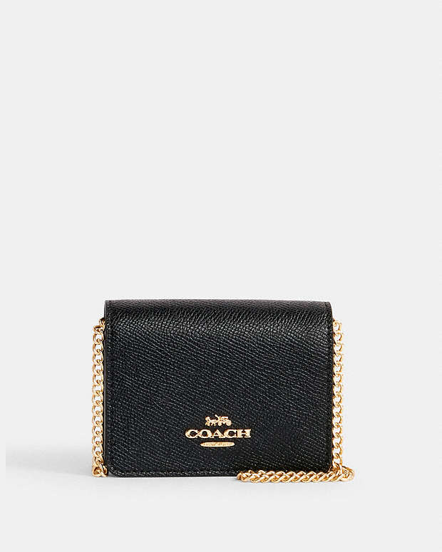 Mini Wallet On A Chain Crossgrain Leather-Gold-Black Crossgrain Leather-Gold-Black