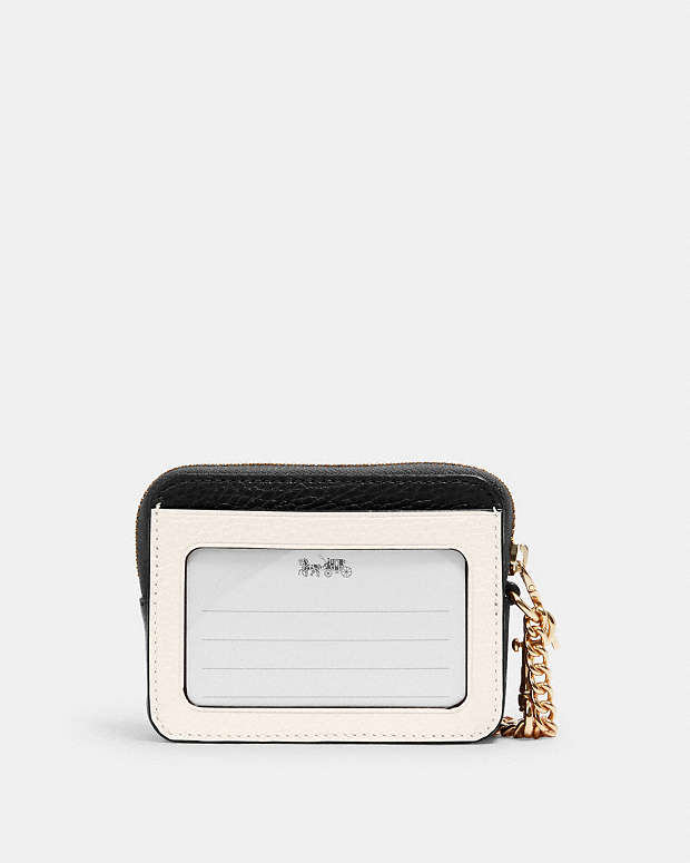Zip Card Case In Colorblock Leather-Gold-Chalk Multi Leather-Gold-Chalk Multi