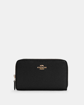 Medium Id Zip Wallet Pebbled Leather-Gold-Black Pebbled Leather-Gold-Black