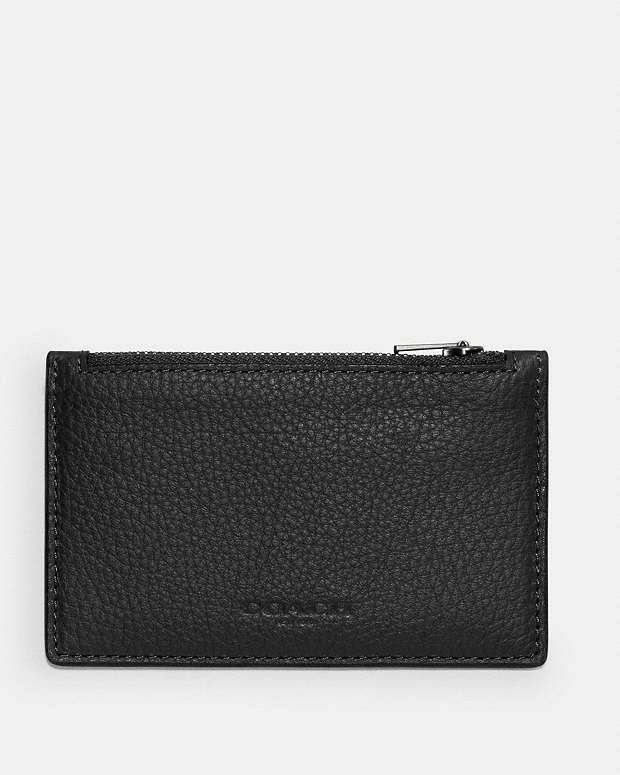 Zip Card Case Pebbled Leather-Gunmetal-Black Pebbled Leather-Gunmetal-Black