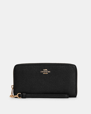 Long Zip Around Wallet Pebbled Leather-Gold-Black Pebbled Leather-Gold-Black