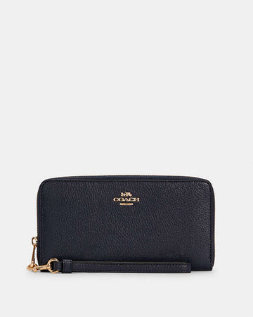 Long Zip Around Wallet Pebbled Leather-Gold-Midnight Pebbled Leather-Gold-Midnight