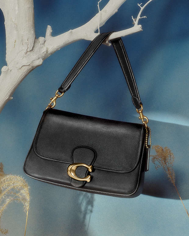 Soft Tabby Shoulder Bag Smooth Leather-Brass-Black Smooth Leather-Brass-Black