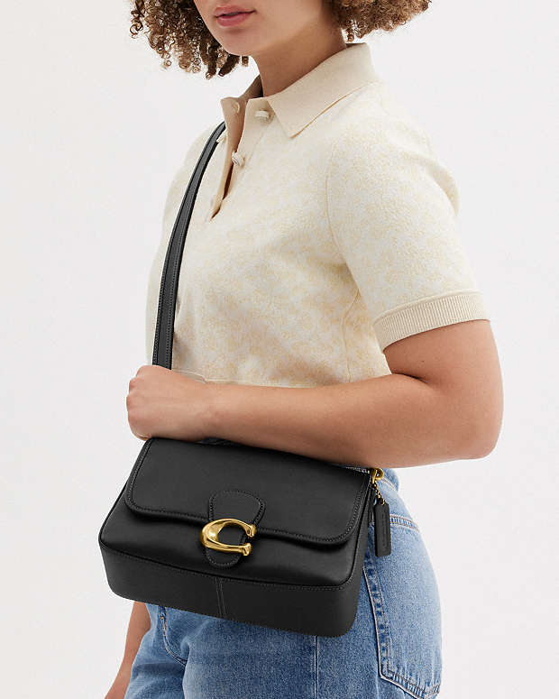 Soft Tabby Shoulder Bag Smooth Leather-Brass-Black Smooth Leather-Brass-Black