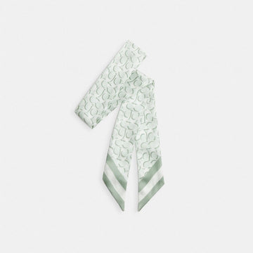 Coach Signature Print Silk Skinny Scarf Pistachio