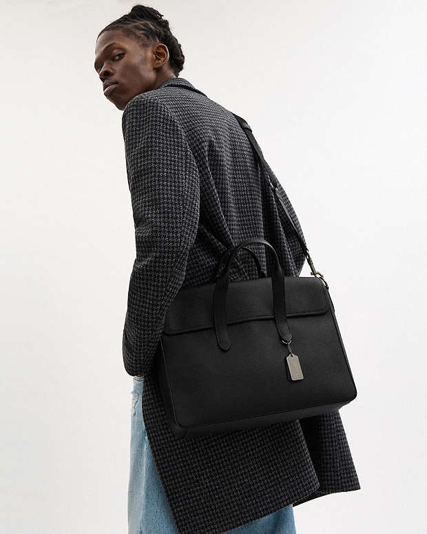 Sullivan Portfolio Brief Pebbled Leather-Gunmetal-Black Pebbled Leather-Gunmetal-Black