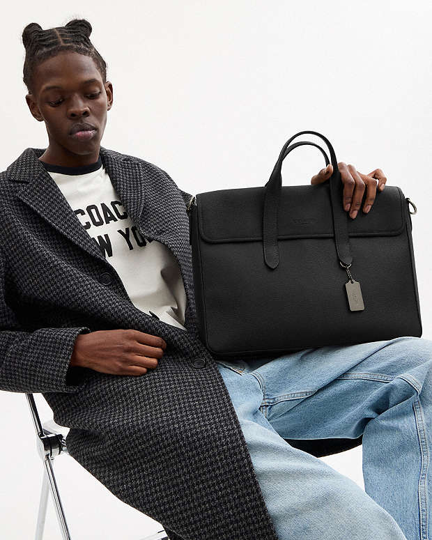 Sullivan Portfolio Brief Pebbled Leather-Gunmetal-Black Pebbled Leather-Gunmetal-Black