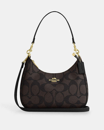 Teri Hobo Bag In Blocked Signature Canvas Signature Canvas-Gold-Walnut-Tan Signature Canvas-Gold-Walnut-Tan