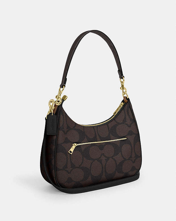 Teri Hobo Bag In Blocked Signature Canvas Signature Canvas-Gold-Walnut-Tan Signature Canvas-Gold-Walnut-Tan