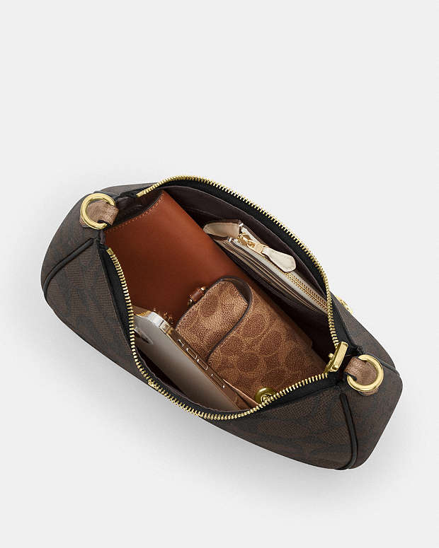 Teri Hobo Bag In Blocked Signature Canvas Signature Canvas-Gold-Walnut-Tan Signature Canvas-Gold-Walnut-Tan