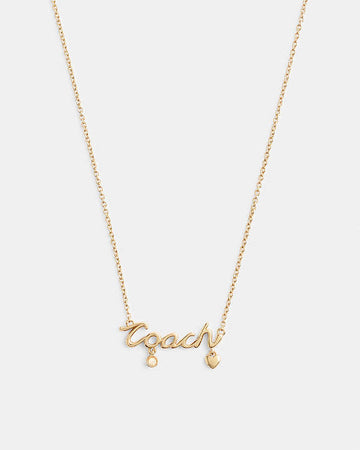 Coach Script Heart Necklace Gold Gold