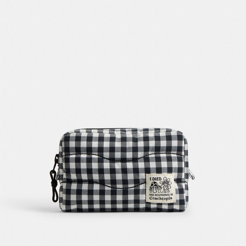 Coach Coachtopia Loop Pouch In Recycled Polyester With Gingham Pattern Black White Gingham
