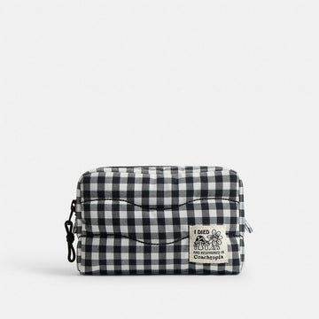 Coach Coachtopia Loop Pouch In Recycled Polyester With Gingham Pattern Black White Gingham
