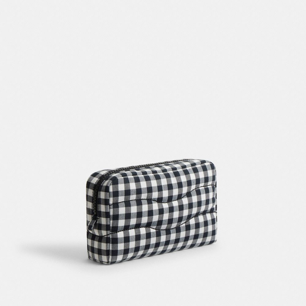 Coach Coachtopia Loop Pouch In Recycled Polyester With Gingham Pattern Black White Gingham
