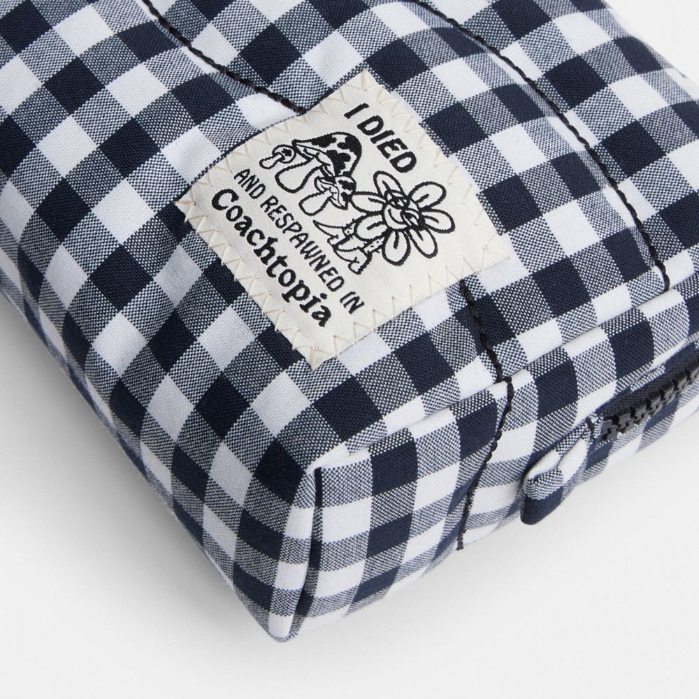 Coach Coachtopia Loop Pouch In Recycled Polyester With Gingham Pattern Black White Gingham