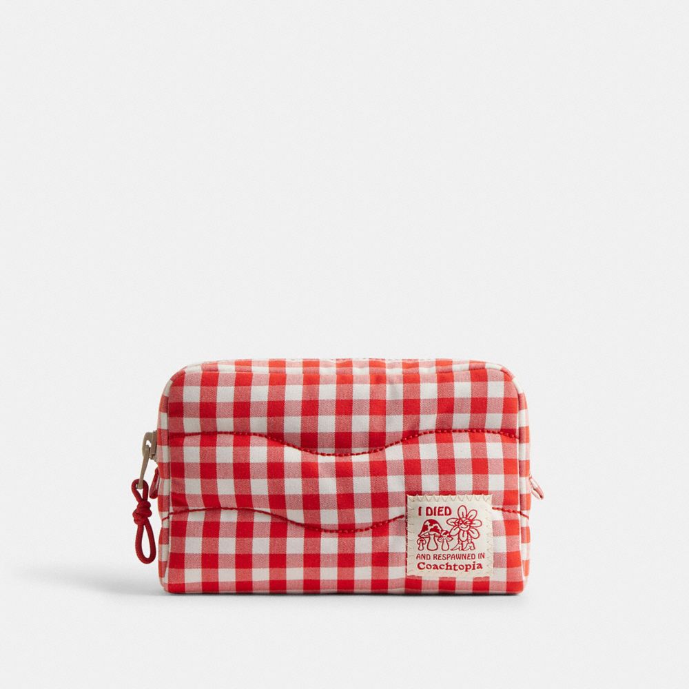 Coach Coachtopia Loop Pouch In Recycled Polyester With Gingham Pattern Red White Gingham