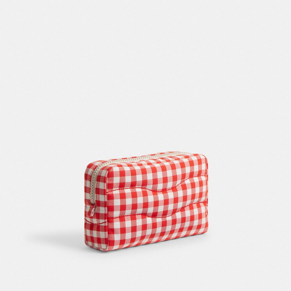 Coach Coachtopia Loop Pouch In Recycled Polyester With Gingham Pattern Red White Gingham