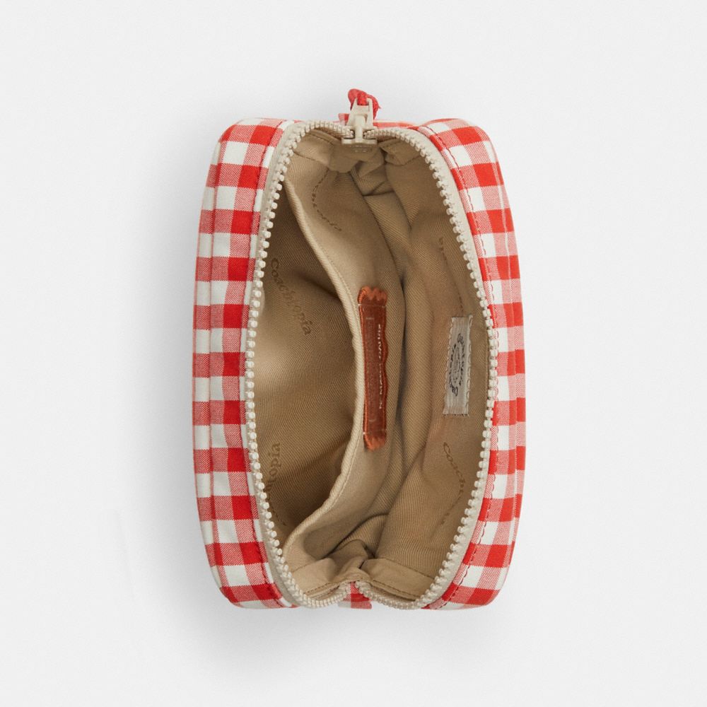 Coach Coachtopia Loop Pouch In Recycled Polyester With Gingham Pattern Red White Gingham