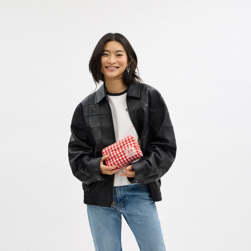 Coach Coachtopia Loop Pouch In Recycled Polyester With Gingham Pattern Red White Gingham